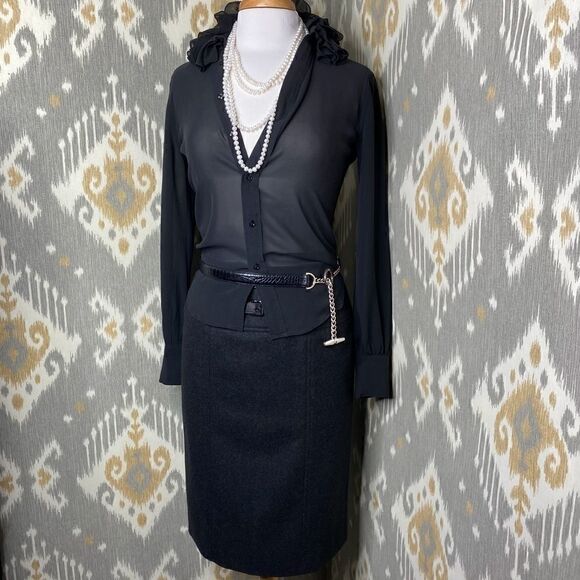 Ralph Lauren Cashmere & Lamb Leather Pencil Skirt - Picture 5 of 16